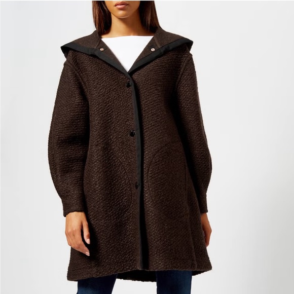 SEE by CHLOE Wool Blend Hooded Coat Medium Brown Snap Closures Pockets - Picture 1 of 14